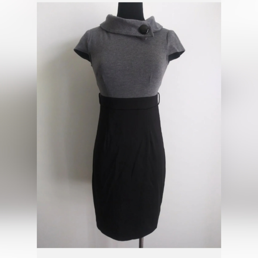 London Times Size 6 Grey Button Collar Dress